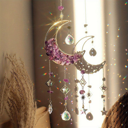 1pc Rainbow Maker Crystal Suncatcher - Enhance Your Home Decor with Aquamarine, Amethyst, and Obsidian - Perfect for Garden, Yard, Bedroom, Balcony, and Patio