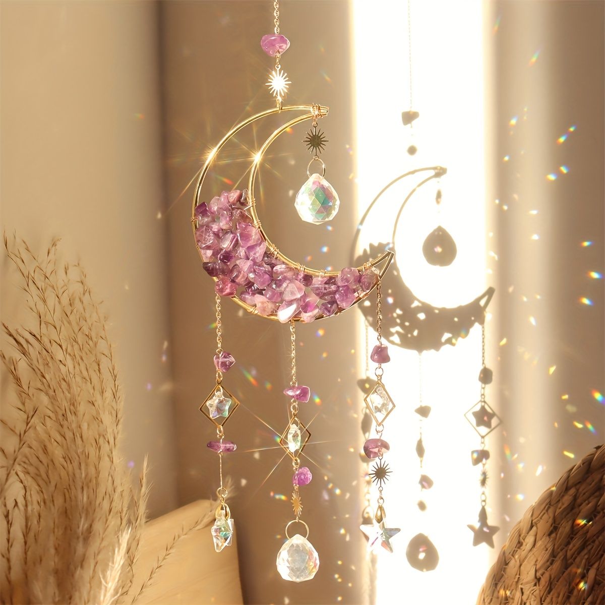 1pc Rainbow Maker Crystal Suncatcher - Enhance Your Home Decor with Aquamarine, Amethyst, and Obsidian - Perfect for Garden, Yard, Bedroom, Balcony, and Patio