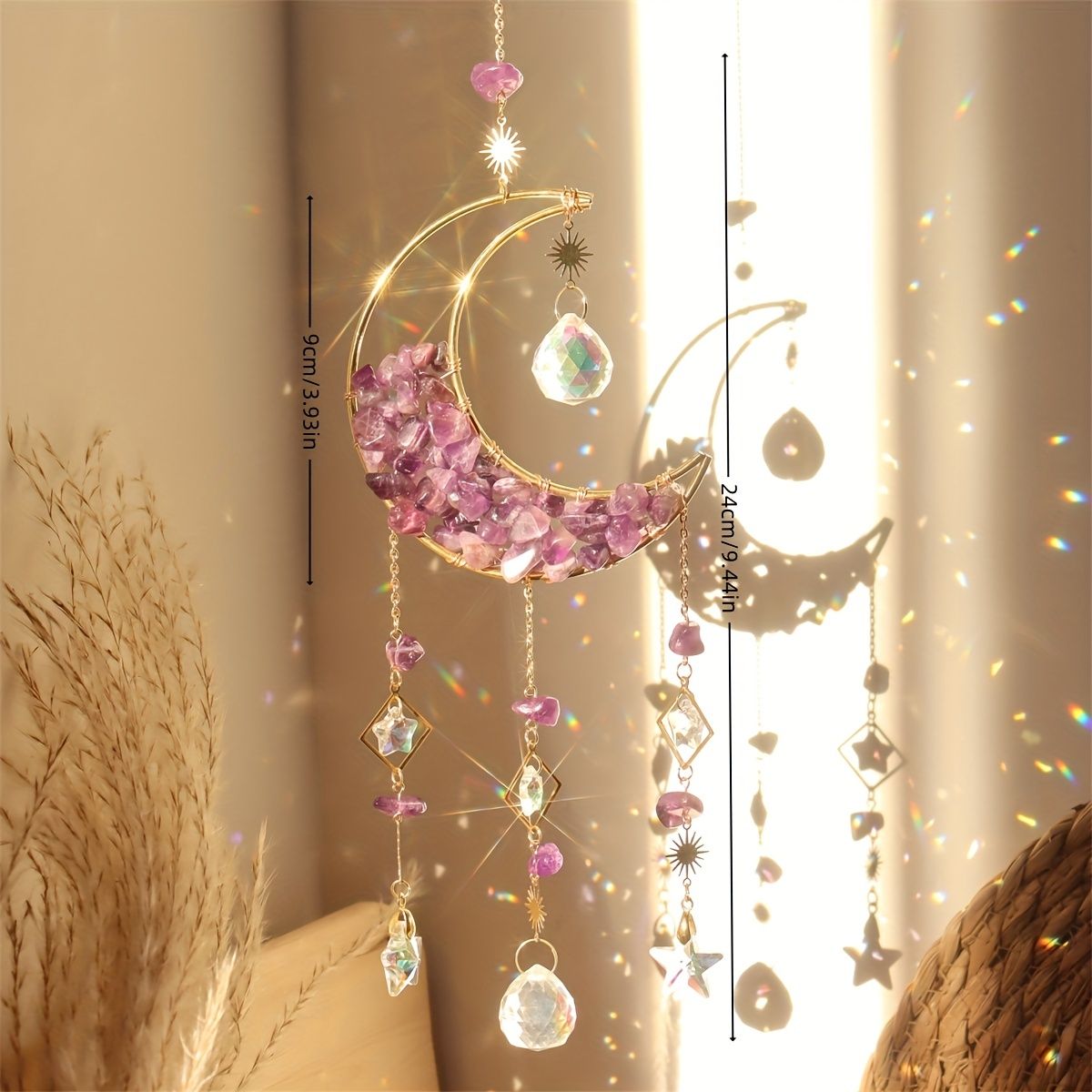 1pc Rainbow Maker Crystal Suncatcher - Enhance Your Home Decor with Aquamarine, Amethyst, and Obsidian - Perfect for Garden, Yard, Bedroom, Balcony, and Patio