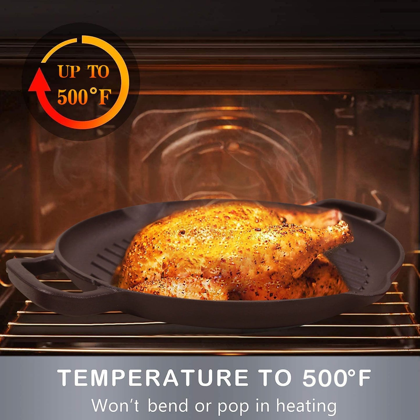 Cast Iron Grill Pan 12.6 inch Pre-Seasoned Cast Iron Griddle Pan Dual Handles Cast Iron Skillets for BBQ Round Cast Iron Griddle for any Stove Top and all Cooking Tops