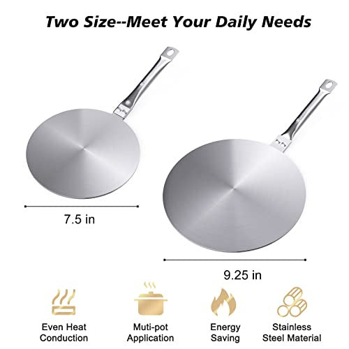 7.5/8/9.25Inch Heat Diffuser Simmer Ring Plate, Stainless Steel with Stainless Handle, Induction Adapter Plate for Gas Stove Glass Cooktop Converter, Flame Guard Induction Hob Pans