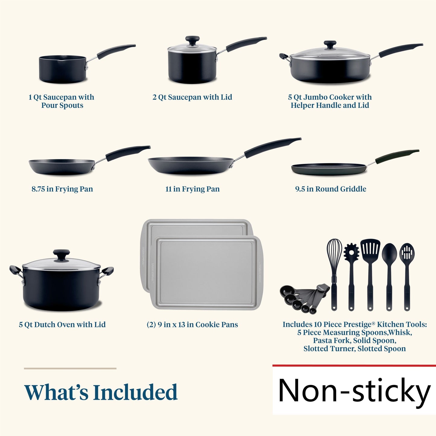 22 Piece Nonstick Aluminum Pot and Pan Set