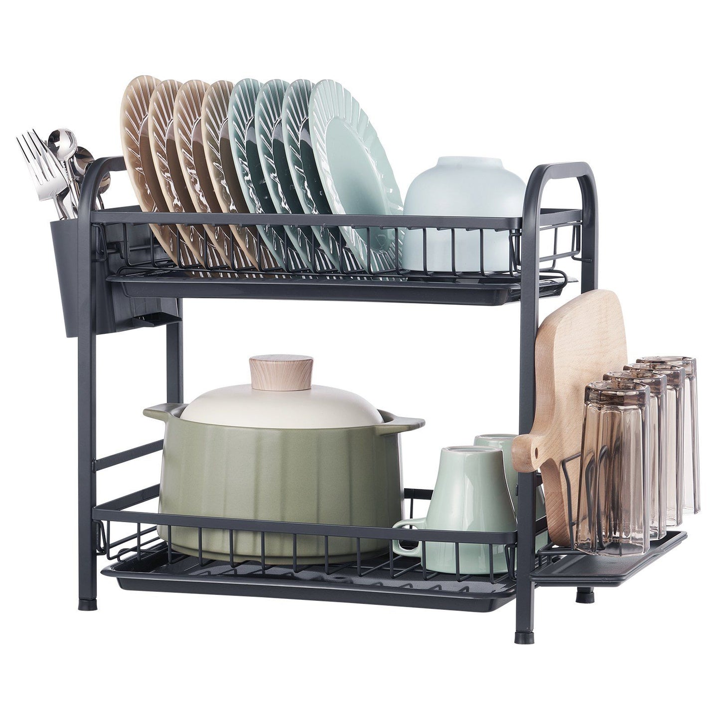VEVOR 2 Tier Dish Drying Rack Dish Drainer Carbon Steel Kitchen Utensil Holder