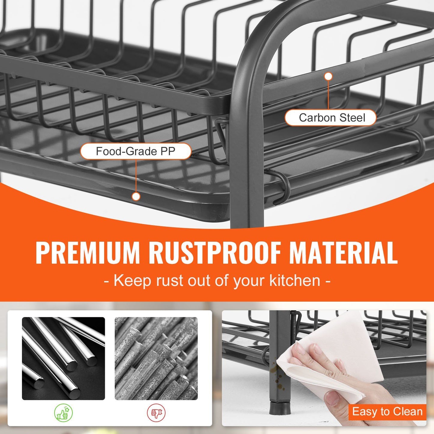 VEVOR 2 Tier Dish Drying Rack Dish Drainer Carbon Steel Kitchen Utensil Holder