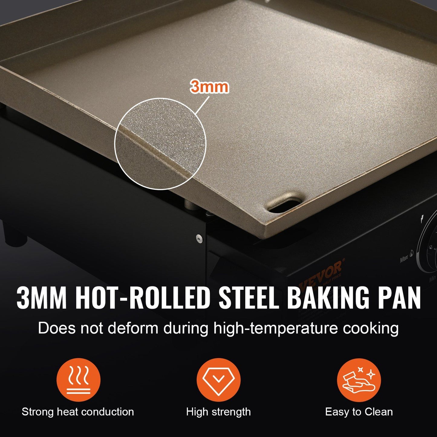 VEVOR Commercial Griddle, 16.9" Heavy Duty Manual Flat Top Griddle, Countertop Gas Grill with Non-Stick Cooking Plate, Steel LPG Gas Griddle, 1-Burner Restaurant Portable Grill - 13,000 BTU