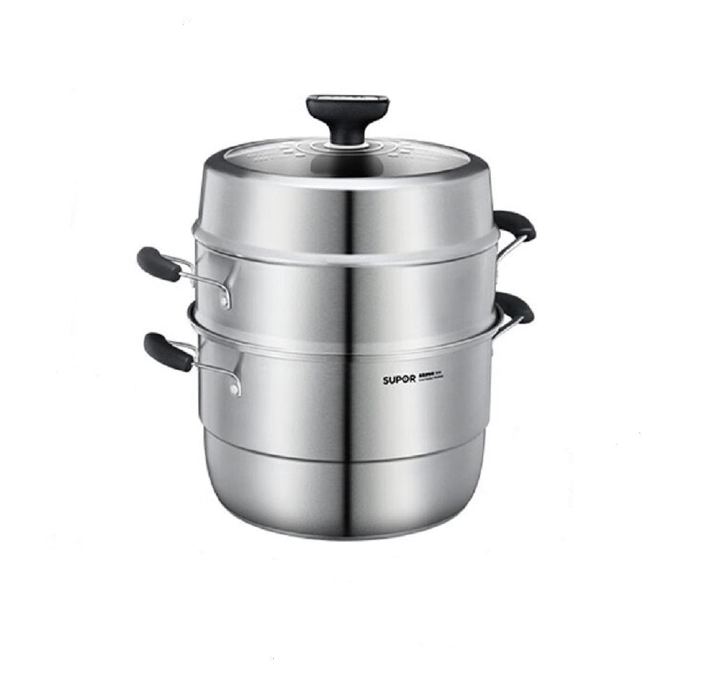 Steamer 304 Stainless Steel Pot Qiaoyi Take Thickened Stovetop Universal Steamer Steamer Drawer Household Steam Fish Pot Steamed Buns Pot SZ30VA1 Three layer 30cm Visible Cover Composite Bottom