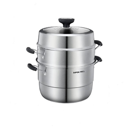 Steamer 304 Stainless Steel Pot Qiaoyi Take Thickened Stovetop Universal Steamer Steamer Drawer Household Steam Fish Pot Steamed Buns Pot SZ30VA1 Three layer 30cm Visible Cover Composite Bottom