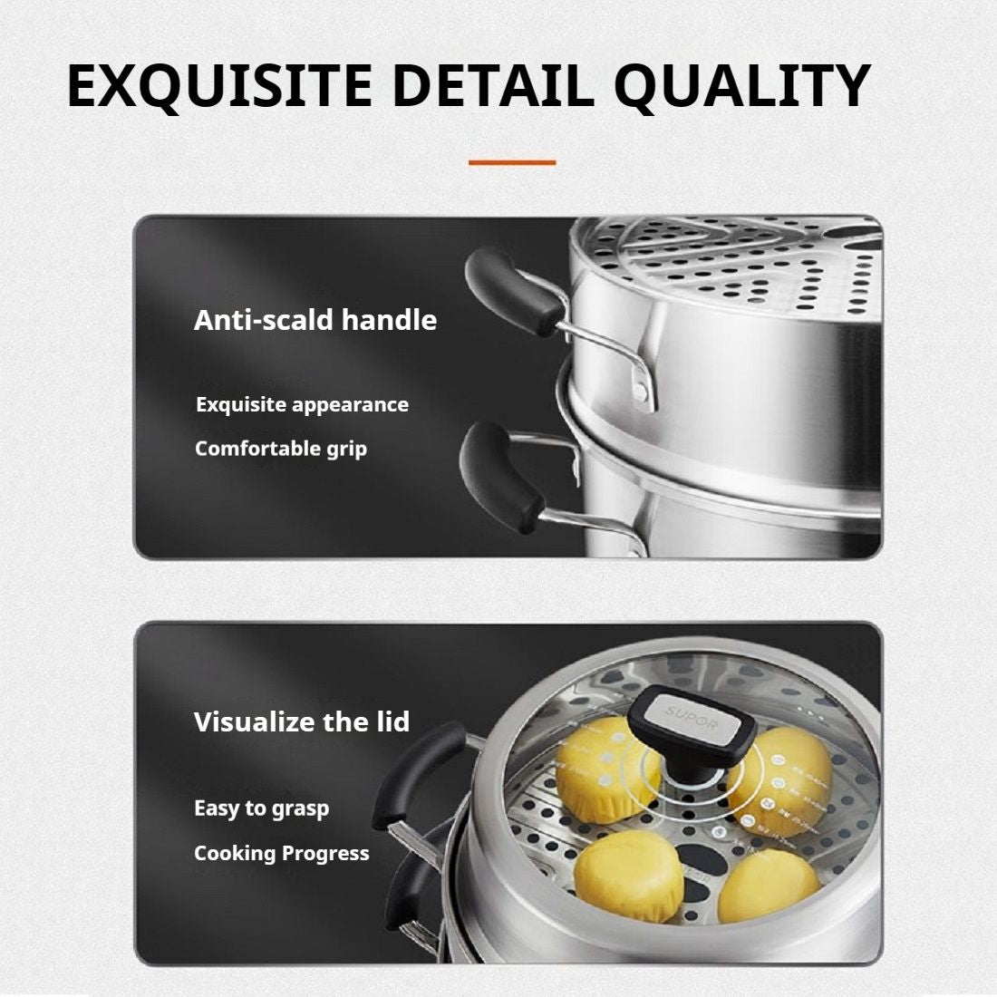 Steamer 304 Stainless Steel Pot Qiaoyi Take Thickened Stovetop Universal Steamer Steamer Drawer Household Steam Fish Pot Steamed Buns Pot SZ30VA1 Three layer 30cm Visible Cover Composite Bottom
