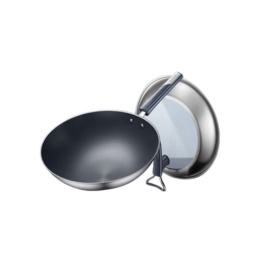 Frying Wok Titanium Uncoated Non-Stick Frying Wok Uncoated Healthy Non-Stick Frying Wok Stir Frying Pan Upgrade with Standing Lid 2 Generation Titanium Upgrade II Grade 1 Non-Stick wok 30cm